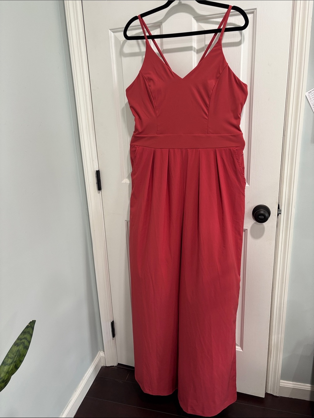 HALARA Red V-Neck Wide-Leg Jumpsuit